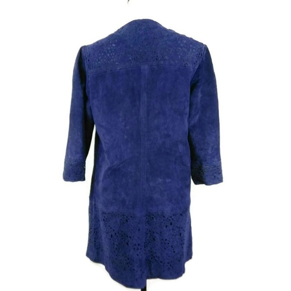 Chi by Falchi Suede Duster Jacket Size Small Blue - Picture 3 of 7